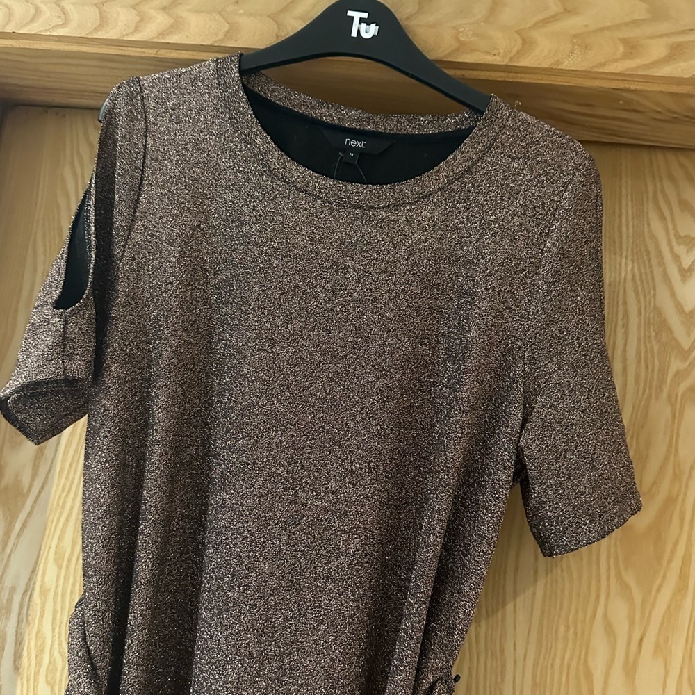 - Bronze gold brown dress glitzy next size 14 next petite new ladies party - Picture 3 of 6
